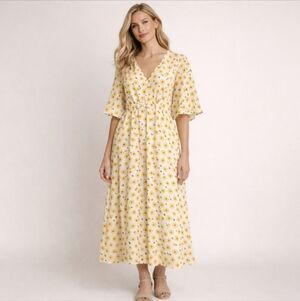 New Stitch Fix Yellow Floral Maxi Dress Boho Cottagecore Daisy Katie Sturino 3X